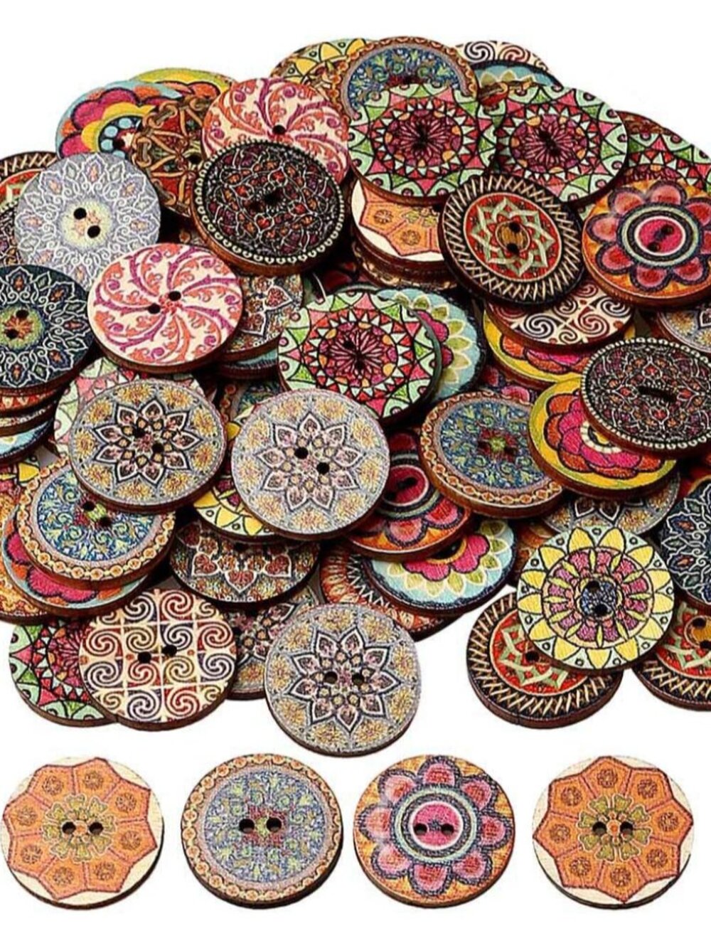 100 Pcs Wood Buttons, 1 Inch Mixed Color Round 2-Hole Buttons